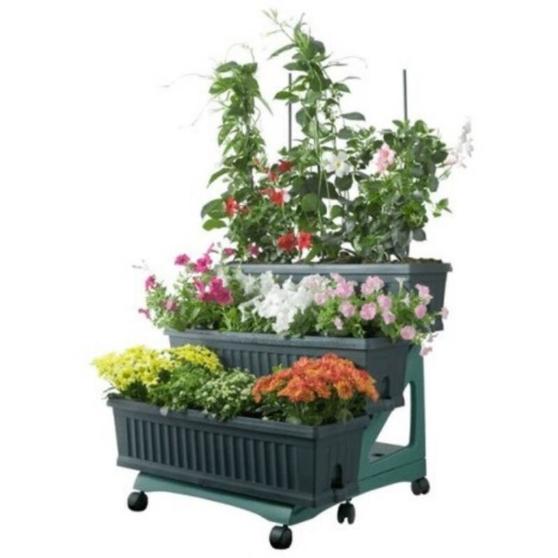 Bama - Kit de 3 jardinières sur trois niveaux avec chariot Verde