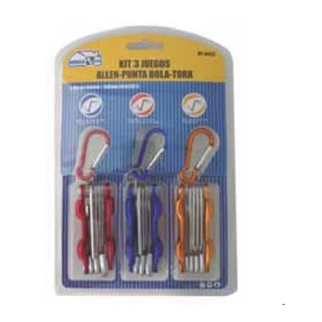 Kit 3 juegos llaves allen c/mosqueton Mercatools