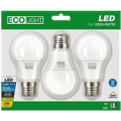 Kit 3 Lampadine a LED Goccia E27 EcoLight - 15W 3000K - Calda