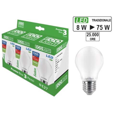 Kit 3 LED -Globus BC E27 Ecolight 8W Glühbirnen