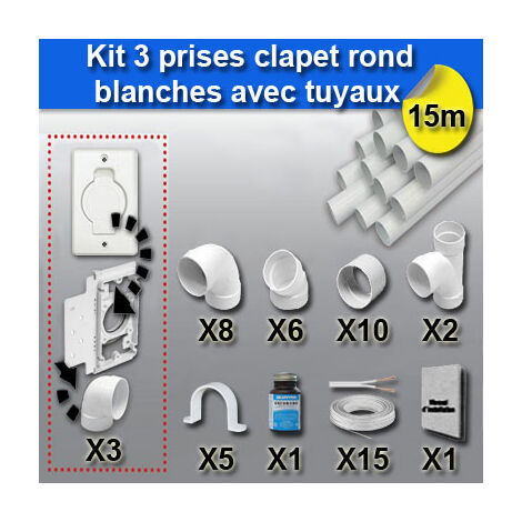 Kit 3 prises - clapet rond avec tuyaux - couleur au choix - blanc
