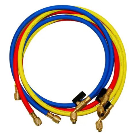 Kit 3 tubi di carica gas refrigeranti r410a/r32 attacchi 1/4" sae - rosso-giallo-blu- lunghezza 150cm GENERAL GAS