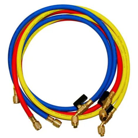 Kit 3 tubi di carica gas refrigeranti r410a/r32 attacchi sae - rosso-giallo-blu- lunghezza 150cm GENERAL GAS