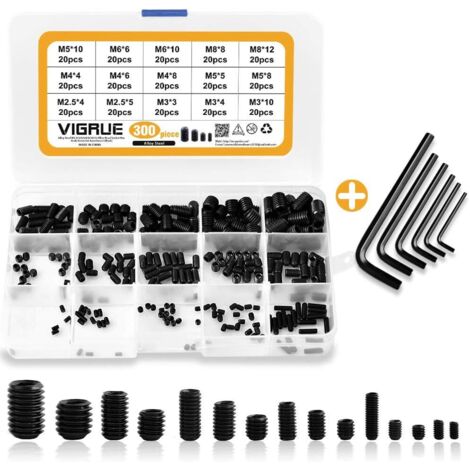 Kit 300PCS M2.5 M3 M4 M5 M6 M8 Vis Sans Tête Hexagonale,Set assortiment Kit de Acier au carbone Douille Hexagonale