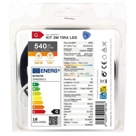 Kit 3M Tira de LED 6W/M IP20 2800K-3200K preparado