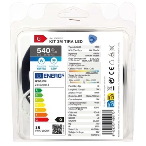 Kit 3M Tira de LED 6W/M IP20 6000K-6500K preparado