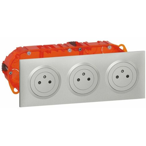 Kit 3x2P+T Affleurante Dooxie 16A précâblées - Aluminium - Legrand
