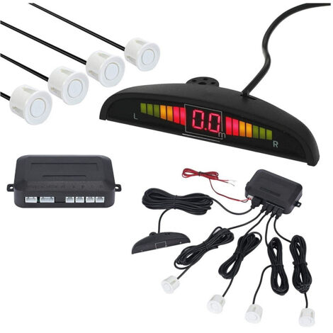 Kit 4 Capteurs De Stationnement Pour Voitures Recul Blanc Avec Affichage Led
