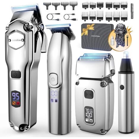 kit 4-en-1 de Tondeuse à cheveux pour homme, tondeuse et barbe sans fil étanche IPX7, rasoir électrique précision barbe, rechargeable par USB Type-C -