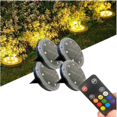 kit 4 faretti a LED con picchetto ricarica solare luce RGB + Bianca TELECOMANDO