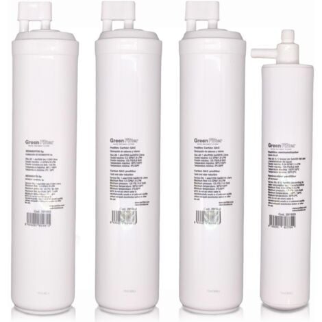 Kit 4 filtros recambio osmosis inversa green filter tipo CS con post filtro CS remineralizador
