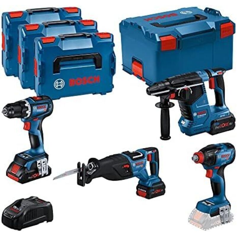 Bosch - kit 4 Utensili 18V gsr/gdx/gbh/gsa con batteria 1 x ProCore 18V 4.0Ah - 2 x ProCore 18V 5.5Ah - Caricabatterie - L-Boxx - 0615990N37
