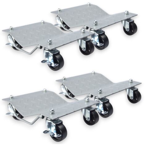 KIT 4 PEZZI CARRELLI SPOSTA AUTO MOTO POSIZIONATORI PARCHEGGIO VEICOLO 680KG GARAGE OFFICINA