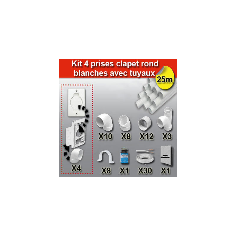Kit 4 prises clapet rond blanc avec tuyaux