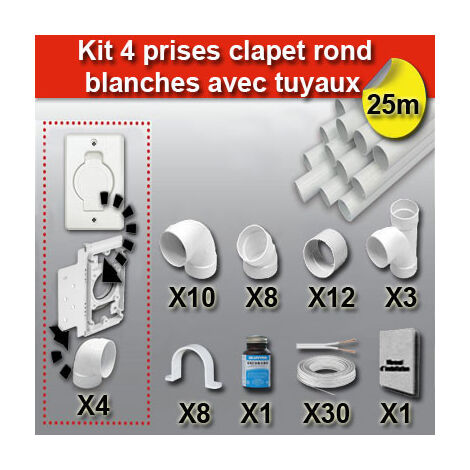 Kit 4 prises clapet rond blanc avec tuyaux