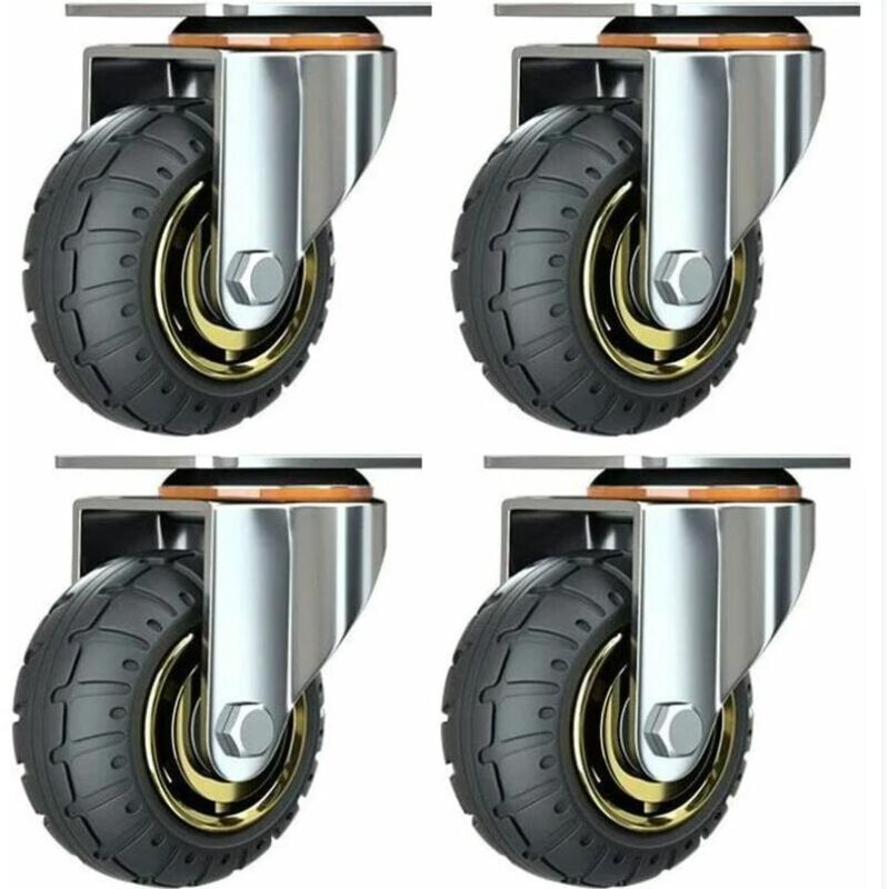 Image of Kit 4 ruote universali da 3 pollici senza freni Ruote trolley silenziose Ruote universali Ruote piroettanti Ruote a piastra industriale 75mm Ruote