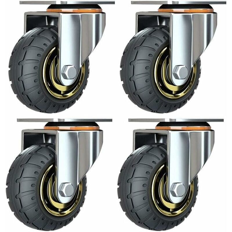 Image of Kit 4 ruote universali da 3 pollici senza freni Ruote trolley silenziose Ruote universali Ruote piroettanti Ruote a piastra industriale 75mm Ruote