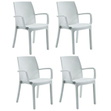 KIT 4 SEDIE POLIPROPILENE BAR RISTORANTE INTERNO ESTERNO SIMIL RATTAN BIANCO DFN