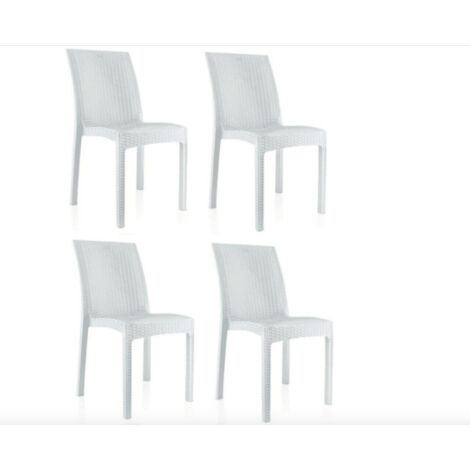 KIT 4 SEDIE POLIPROPILENE BAR RISTORANTE INTERNO ESTERNO SIMIL RATTAN SL BIANCO