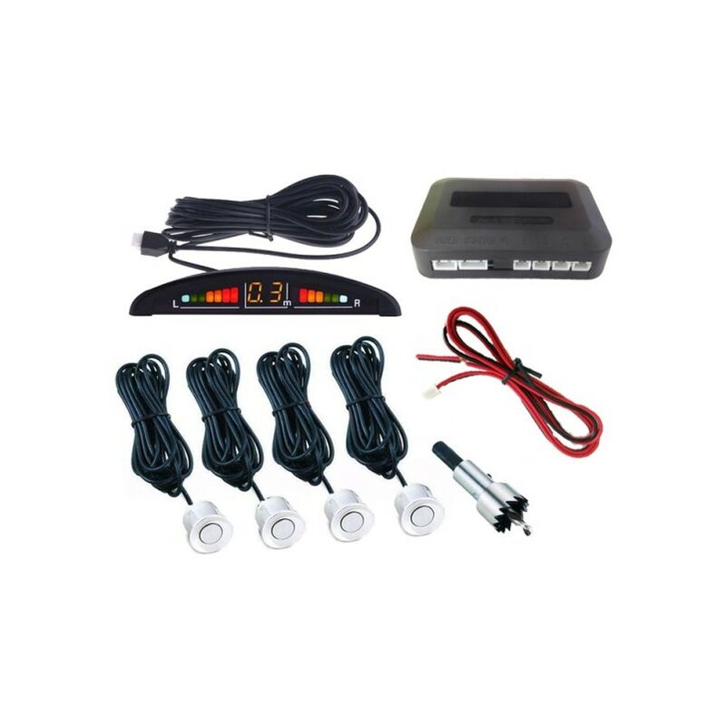 Image of Trade Shop - Kit 4 Sensori Di Parcheggio Con Display Led+suono Grigio Con Cicalino Acustico