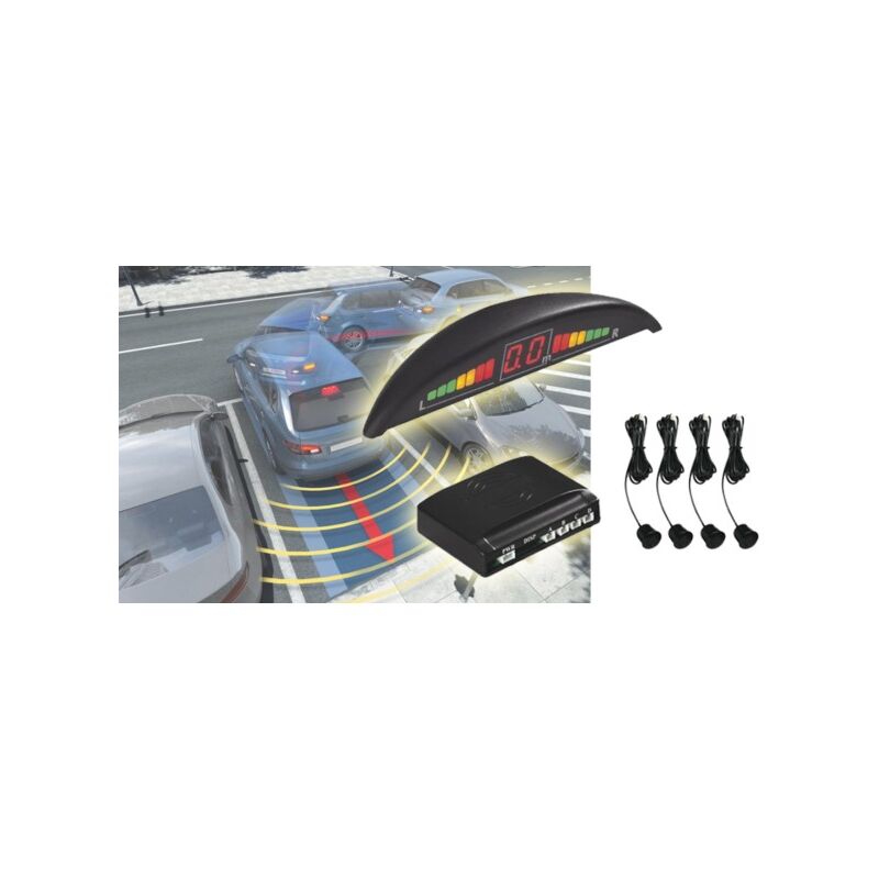 Image of Trade Shop - Kit 4 Sensori Di Parcheggio Con Mini Display Led Wireless Suono Fresa Neri