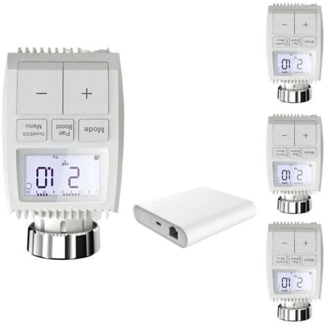 Kit 4 Têtes Thermostatiques Connectées + Ecran + Zigbee Ethernet - SILUMEN