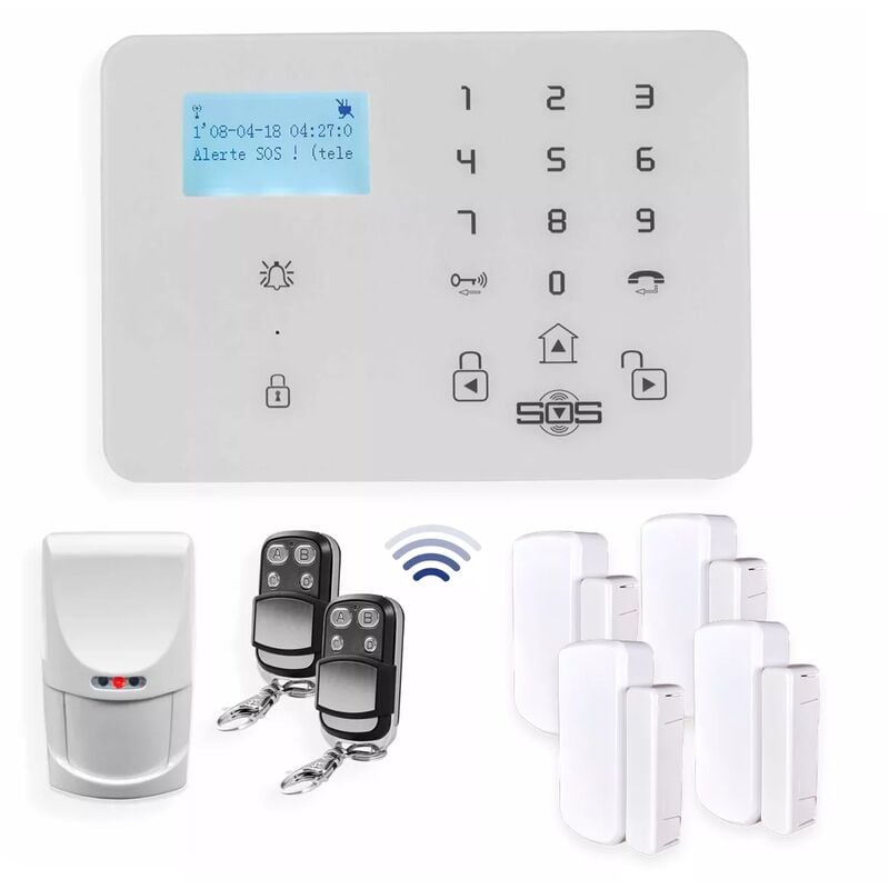 Ultra Secure - Kit 4G alarme gsm sans-fil - Centrale KP-9 2G+3G+4G : 4 détecteurs hybrides ouvertures & chocs + 1 mouvement (gamme kp)