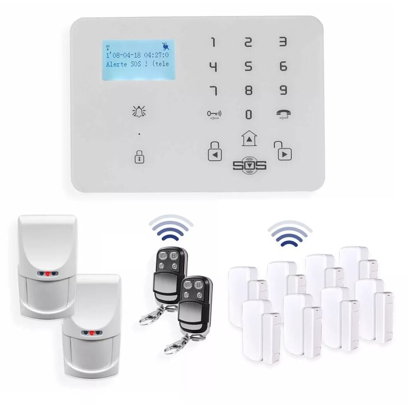 Ultra Secure - Kit 4G alarme gsm sans-fil - Centrale KP-9 2G/3G/4G : 8 détecteurs hybrides ouvertures & chocs + 2 mouvements (gamme kp)