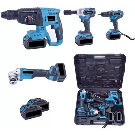 ZENCOCCO Kit 4in1 Trapano avvitatore,impulsi,smerigliatrice,tassellatore,2x3Ah,caricatore