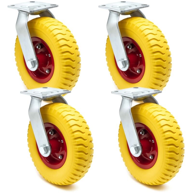 Wiltec - Jeu 4x Roulette de transport pivotante increvable – ø 220 mm – Capacité 100 kg – en pu Polyuréthane – Roue avec Plaque de montage –