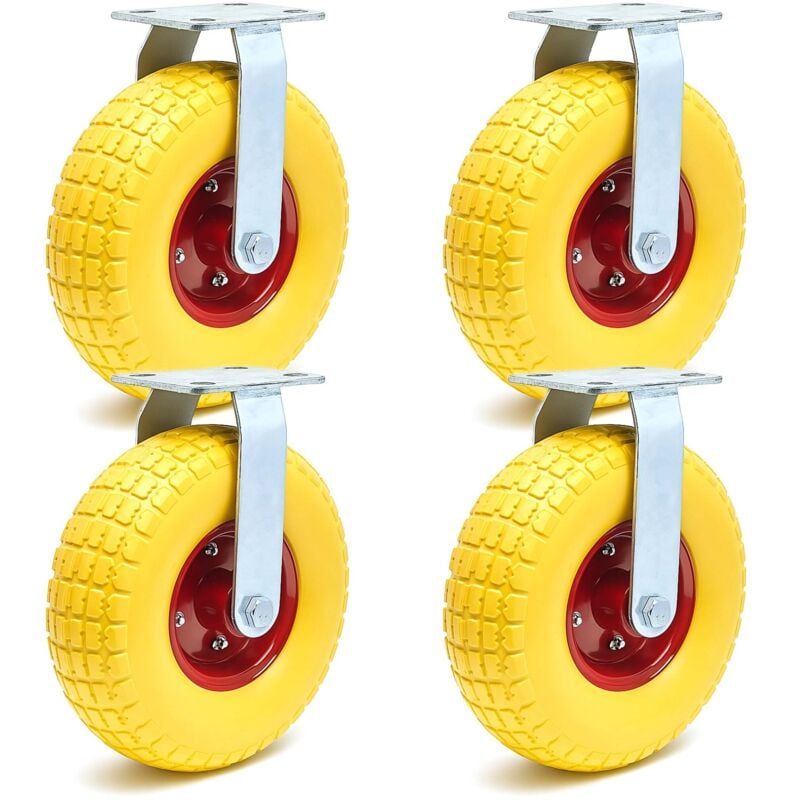 Wiltec - Kit de 4 roulettes fixes de transport – ø 265 mm – Capacité de charge max. 150 kg – Roue increvable en pu jaune – avec Jantes en métal –