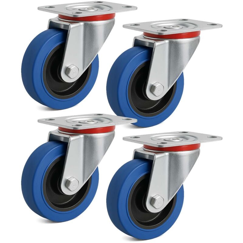 Wiltec - Jeu 4x Roulette pivotante en plastique – ø 100 mm – Capacité de charge 160 kg – Roue sans frein, avec Plaque de montage – Transport Appareil