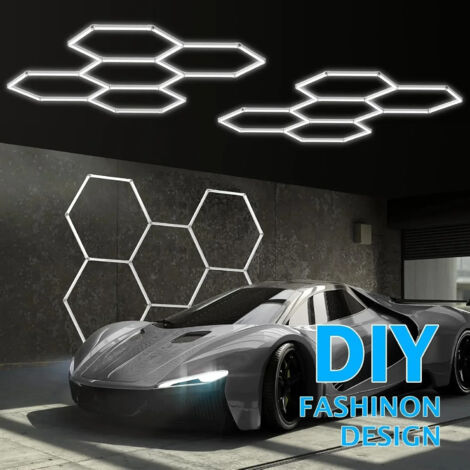 Kit 5 éclairages LED Hexagonal, L241 cm 24 barres LED, 144W Blanc Froid 6500K pour garage