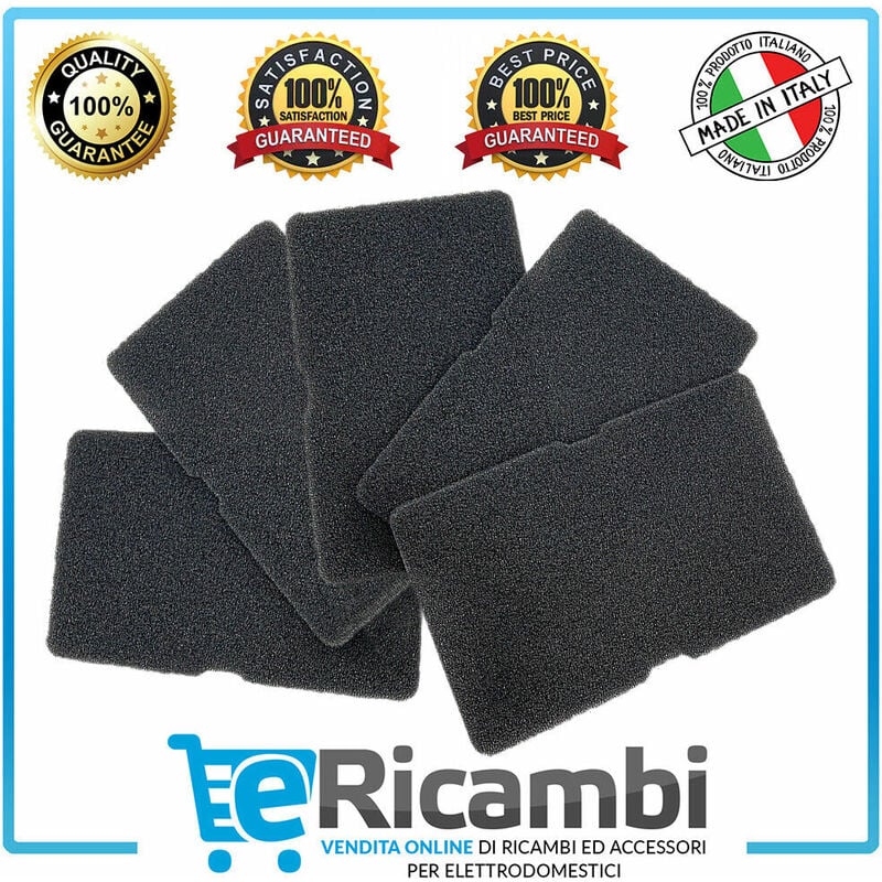 Image of Ericambi - Kit 5 Filtri Lanugine in Poliuretano Spugna Asciugatrice Smeg Beko 240X150X10mm - Nero