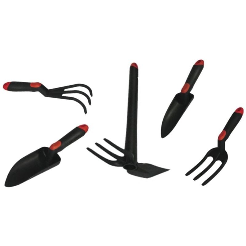 Brixo - Kit 5 outils de jardin Serfouette - Plantoir large - Plantoir fin - Mini fourche 3 dents - Rateau 3 dents