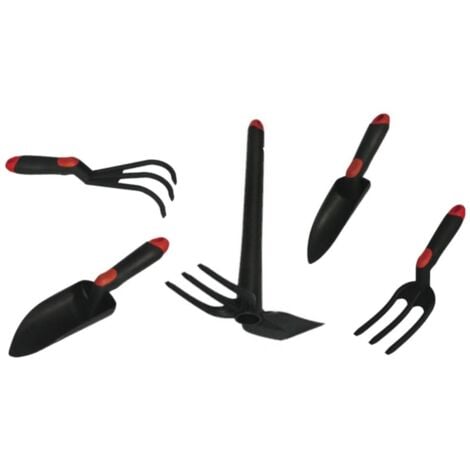 Kit 5 outils de jardin BRIXO Serfouette - Plantoir large - Plantoir fin - Mini fourche 3 dents - Rateau 3 dents