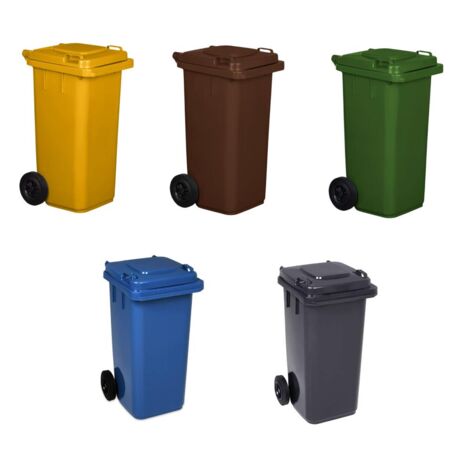 Kit 5 Pezzi Pattumiera Bidone Portarifiuti per Raccolta Differenziata 120 Litri Kit 5 Pezzi 120 Litri