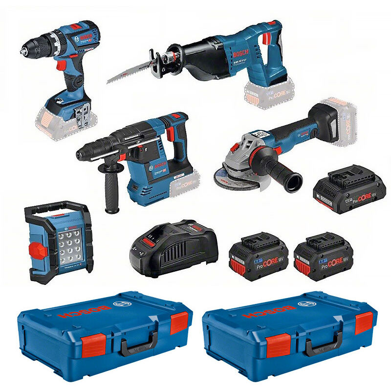 Bosch - Kit 5 utensili 18V + 3 batterie + caricabatterie + 2 XL-Boxx 0615990M2X