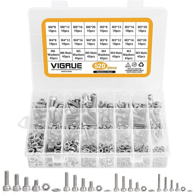 Kit 520 pz M3 M4 M5 M6 in Acciaio Inox Esagono