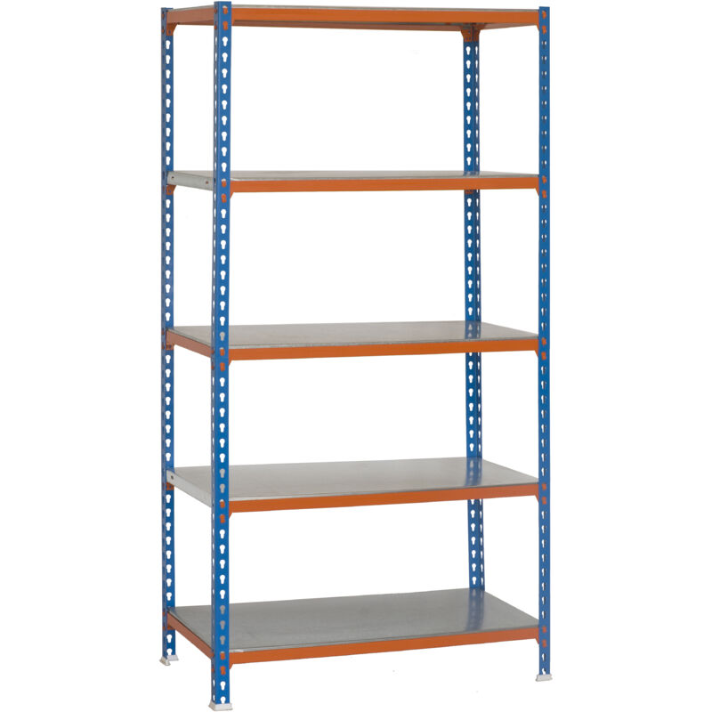 SimonRack Scaffale Portaoggetti, 1800x900x300 mm, 5 Ripiani, Portata 180 kg per Ripiano, Metallo, Scaffale da Garage, Blu/Arancione/Zincato –