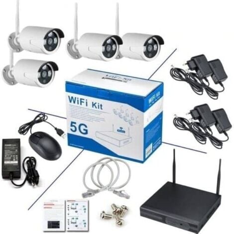 KIT 5G VIDEOSORVEGLIANZA 4 TELECAMERE WIRELESS FULL HD WIFI REMOTO IP LAN NVR