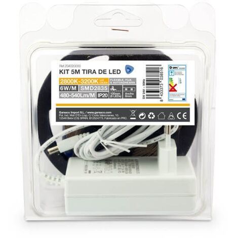 Kit 5M Tira de LED 6W/M IP20 2800K-3200K preparado