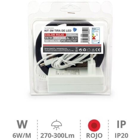 Kit 5M Tira de LED 6W/M IP20 Rojo preparado