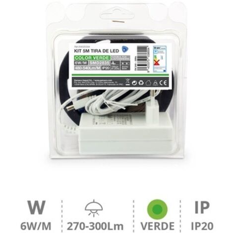 Kit 5M Tira de LED 6W/M IP20 Verde preparado
