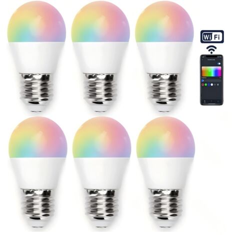 Kit 6 Ampoules intelligentes G45 WiFi E27 5W RGB+CCT, Commande vocale et application