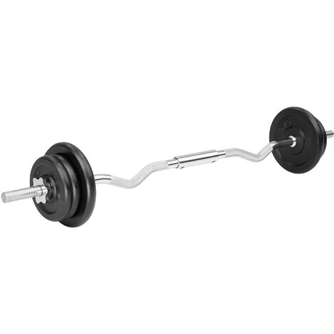 Kit 6 haltères et barre de musculation - lot de 6 haltères, ensemble haltères longues, barres d´haltères - gris chrome
