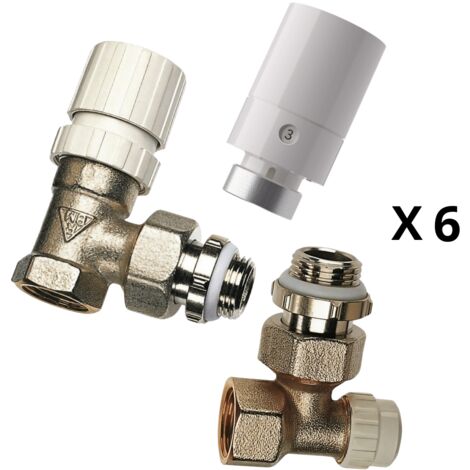 Kit 6 robinets thermostatiques + 6 coudes de retour 1/2 équerre RBM