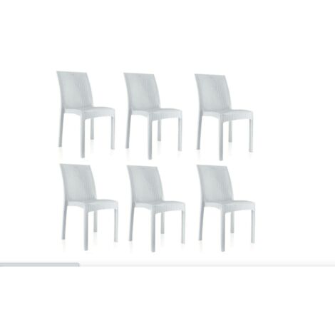 KIT 6 SEDIE POLIPROPILENE BAR RISTORANTE INTERNO ESTERNO SIMIL RATTAN SL BIANCO