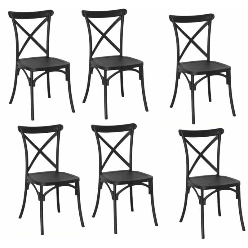 Image of Kit 6 sedie polipropilene cucina bar ristorante sedia interno esterno cross nero 436v