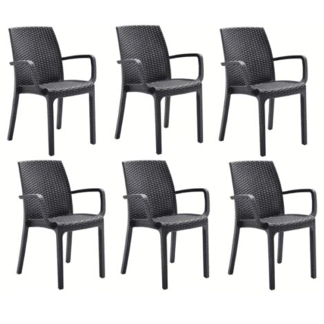 KIT 6 SEDIE SEDIA POLIPROPILENE BAR RISTORANTE INTERNO ESTERNO SIMIL RATTAN ANTRACITE
